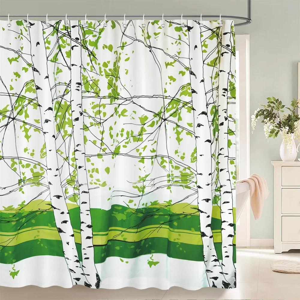 Водонепроницаемые тканевые шторки для душа Листья деревьев Белая береза Ванная комната Большие 240X180 3D-печать Декорация Шторка для душа Занавеска для ванны