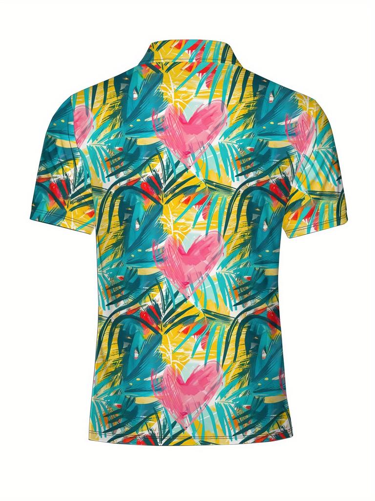 Men'S Short-Sleeve Polo Shirt with Flat Digital Print Pattern - No Texture
