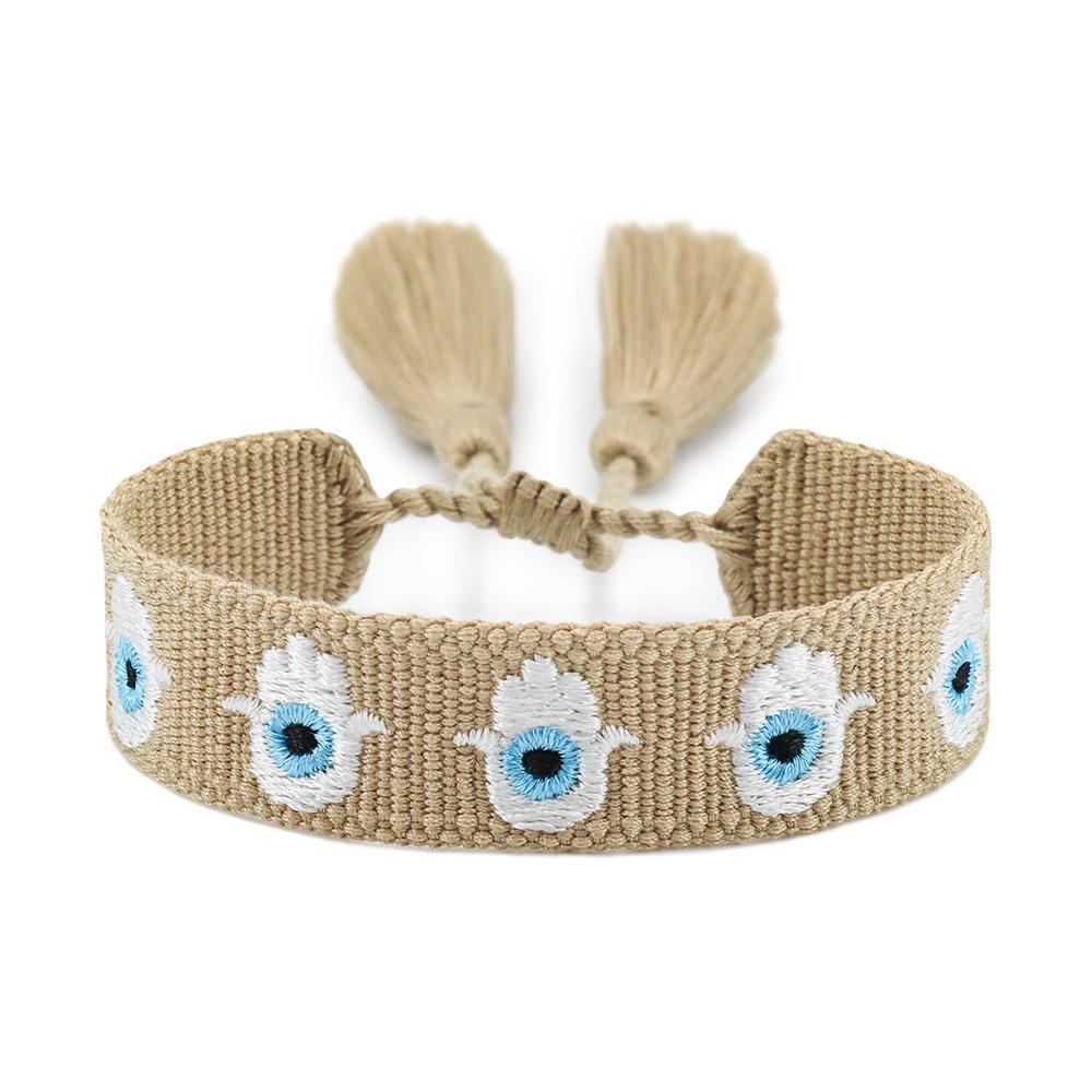 Складываемые плетеные браслеты-шармы, регулируемый веревочный браслет с синими глазами, женский, для девочек