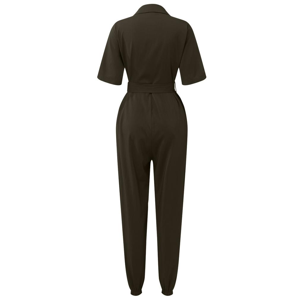 Женский модный летний повседневный рабочий комбинезон со шнуровкой и поясом с короткими рукавами