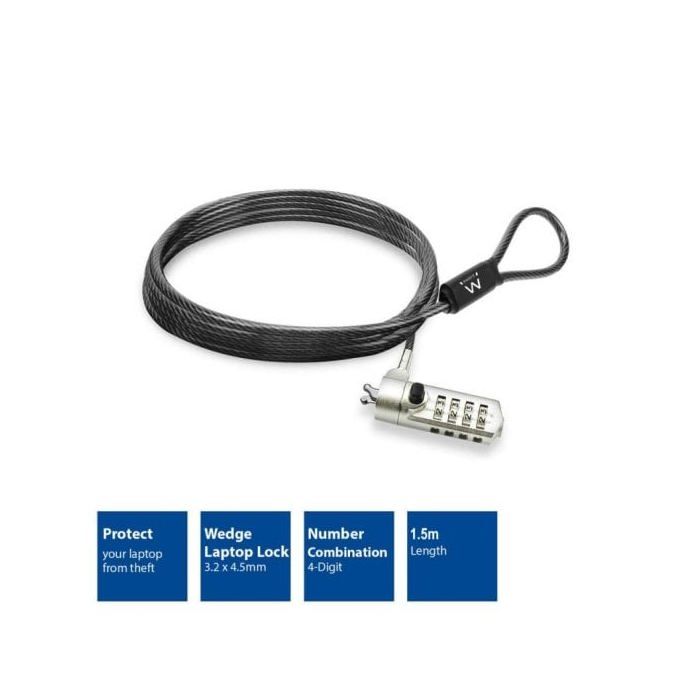 Câble de sécurité - EWENT - EW1243 - 1,5 m - Noir - Serrure à combinaison 4 chiffres