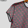 INCERUN Men Short Sleeve Mesh Sheer Print Party Club T-shirts Tee