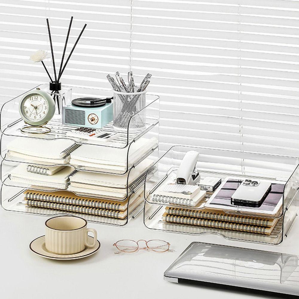 Large Capacity A4 Document Paper Organizer Transparent Paper Holder Shelf Home Office