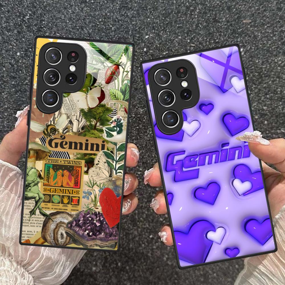 Чехол для телефона со знаком зодиака Близнецы для Samsung Galaxy A56 55 54 53 52 51 36 35 34 23 16 15 5G Стеклянная защитная крышка