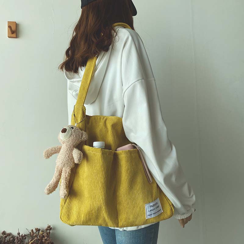 Вельветовые сумки на плечо 2024 Женская мода для отдыха в студенческом стиле Шоппер с несколькими карманами Дизайнерские сумки большой вместимости Сумки-тоут