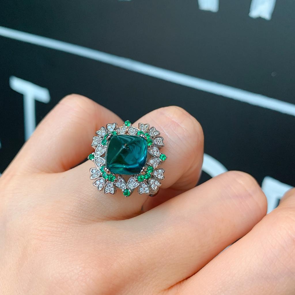 Кольцо с цирконом контрастного цвета, кольцо с микросапфиром и изумрудом, рубином, модное регулируемое кольцо.