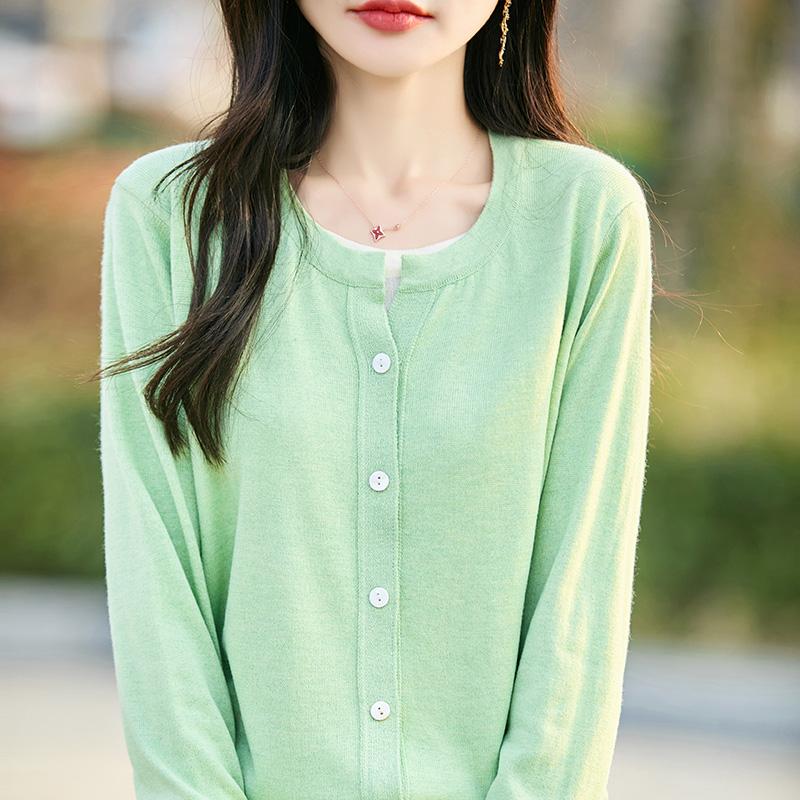 Women's Lightweight 50% Wool 50% Mulberry Silk Cardigan - 4-Season Versatile Knitwear for All-Year Comfort & Style