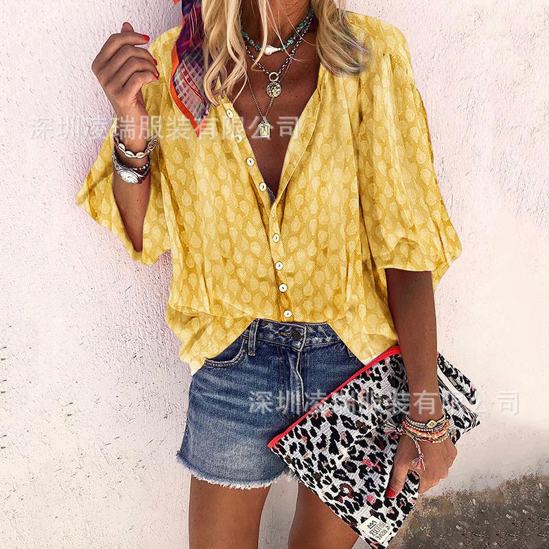 Женский весенне-осенний принт с длинным рукавом, свободный топ-рубашка с воротником