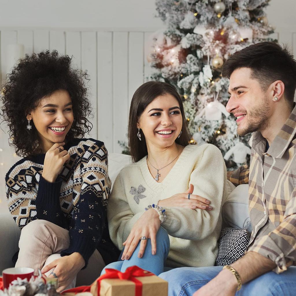 Winter Holiday Party Christmas Drop Dangle Clear Star Snowflake Earrings for Women and Sterling Silver Lever "Frozen Teens. .925 Back"