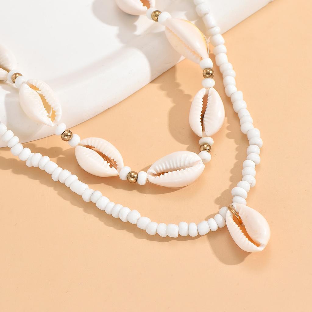 European and American beach style jewelry stacked rice bead shell necklace anklet retro personalized rice bead jewelry set