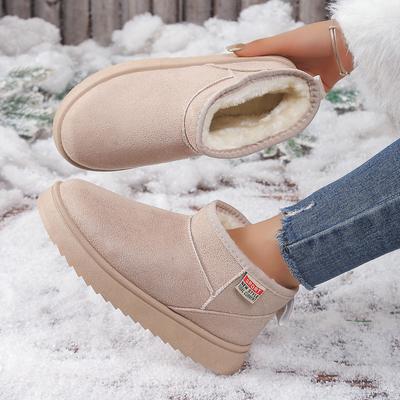 Женские однотонные толстые плюшевые зимние ботинки Удобные теплые ботильоны на плоской подошве Женские зимние повседневные хлопковые туфли слипоны Большого размера