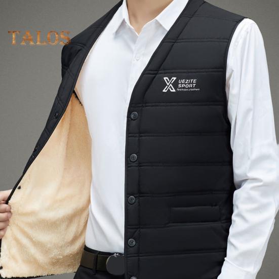 Мужской терможилет с V-образным вырезом, без рукавов, на бархатной подкладке, хлопковый жилет с карманами, однотонный, однобортный, ветрозащитный, теплый, с низом, жилет, куртка