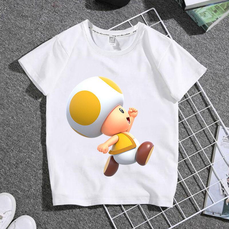 Bestselling Summer Boys and Girls Childrens Shortsleeved Shirts Super Cute Cartoonstyle Student White Tshirt of Mario Game