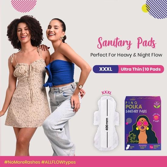 PINQ POLKA гигиенические прокладки для женщин | 10 прокладок XXXL 400MM | Премиум ультратонкие обильные выделения, для беременных | Органический хлопок мягкий без опрелостей
