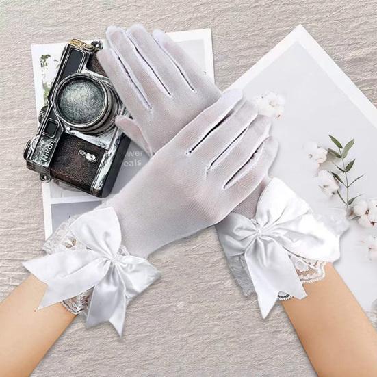 1 пара перчаток для свадебного платья, декор с бантом, сетчатые кружевные манжеты, перчатки для выступлений, аксессуары для свадебной вечеринки