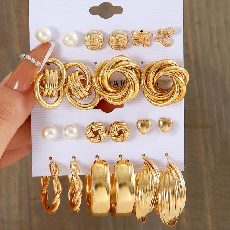 18pcs Bohemian Heart Floral Earring Sets for Women Silver Color Faux Pearl Zircon Geometric C Shape Earrings Daily Wear Jewelry