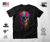 Colorful Skull Neon Graphic T-Shirt Black Unisex S-2XL