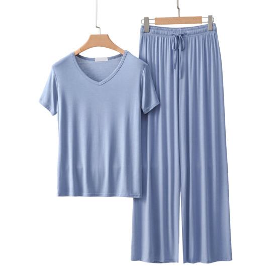 Женский пижамный комплект из 2 предметов, повседневный, с V-образным вырезом, с коротким рукавом