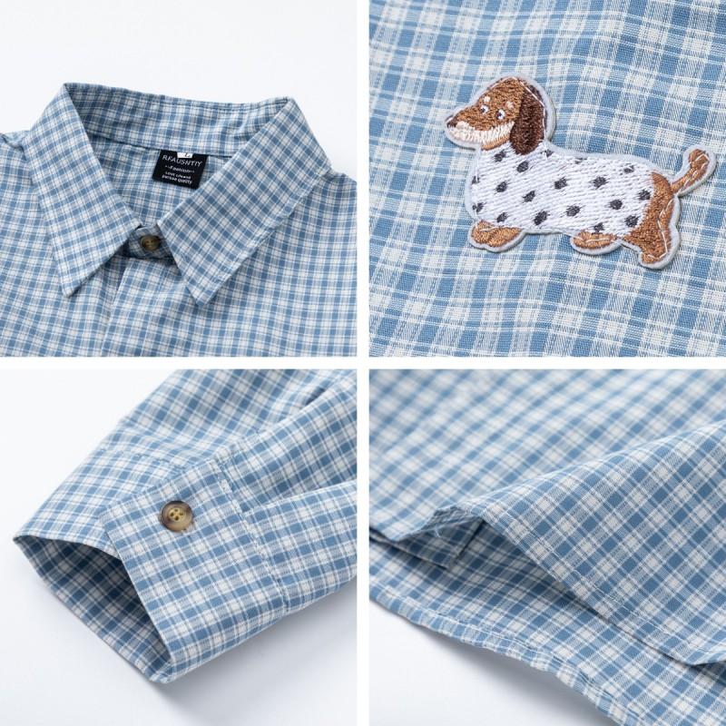 Japanese Retro Plaid Shirt Long Sleeve Loose Fit Casual Blouse Men Women