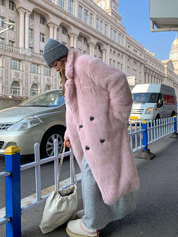 Пальто из искусственного меха свободного кроя, женская куртка из искусственного меха удлиненного кроя с воротником оверсайз для осени/зимы