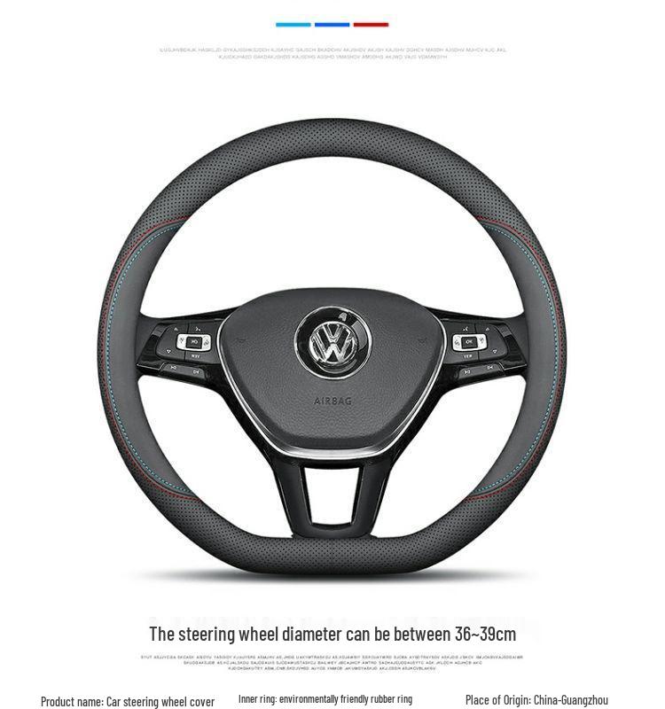 Volkswagen Steering Wheel Cover for Lavida, Bora, Sagitar, Magotan, Santana, Lamando, Tiguan L, Tayron - Four Seasons Genuine Leather.