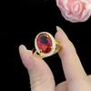 POMOiii Овальные красные кольца темперамента, нежные открывающиеся кольца для женщин, циркониевые кольца для помолвки, ювелирные изделия, подарок