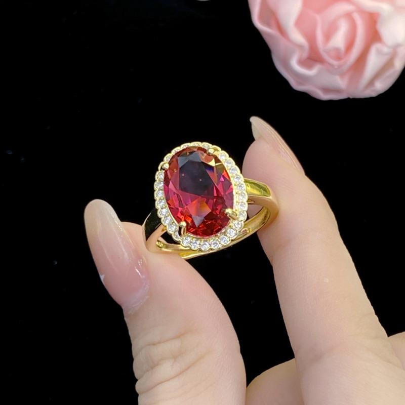 POMOiii Овальные красные кольца темперамента, нежные открывающиеся кольца для женщин, циркониевые кольца для помолвки, ювелирные изделия, подарок