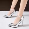 Fashion Plus Size 44 Women Thin High Heel Dress Shoes Woman Wedding Gold Silver Shoes Pointed Toe Ankle Buckle Sexy Pumps Work Shoe 11cm