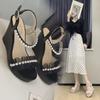 Sandals for Woman Wedge with Platform Waterproof Summer 2024 Wedges Heel Women's Shoes Diamond Footwear Super-high Rhinestones F
