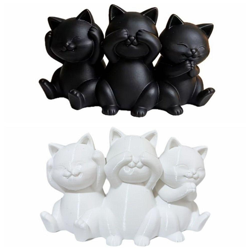 Simple Cartoon Desktop Cat Decorations 3D Printed Creative Three Cat Statues Funny Cat Ornament Gift