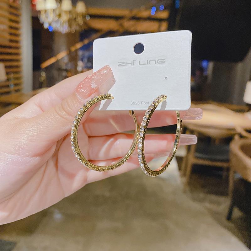 Luxury Shiny Zircon Circle Hoop Earrings for Women Girls 2026 New Fashion Exaggerate Big Round Earrings Wedding Jewelry