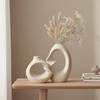PUREZENTO Unique White Ceramic Donut Vase 8.5 & 5.7 Inch - Set of 2 | Decorative Donut Vase