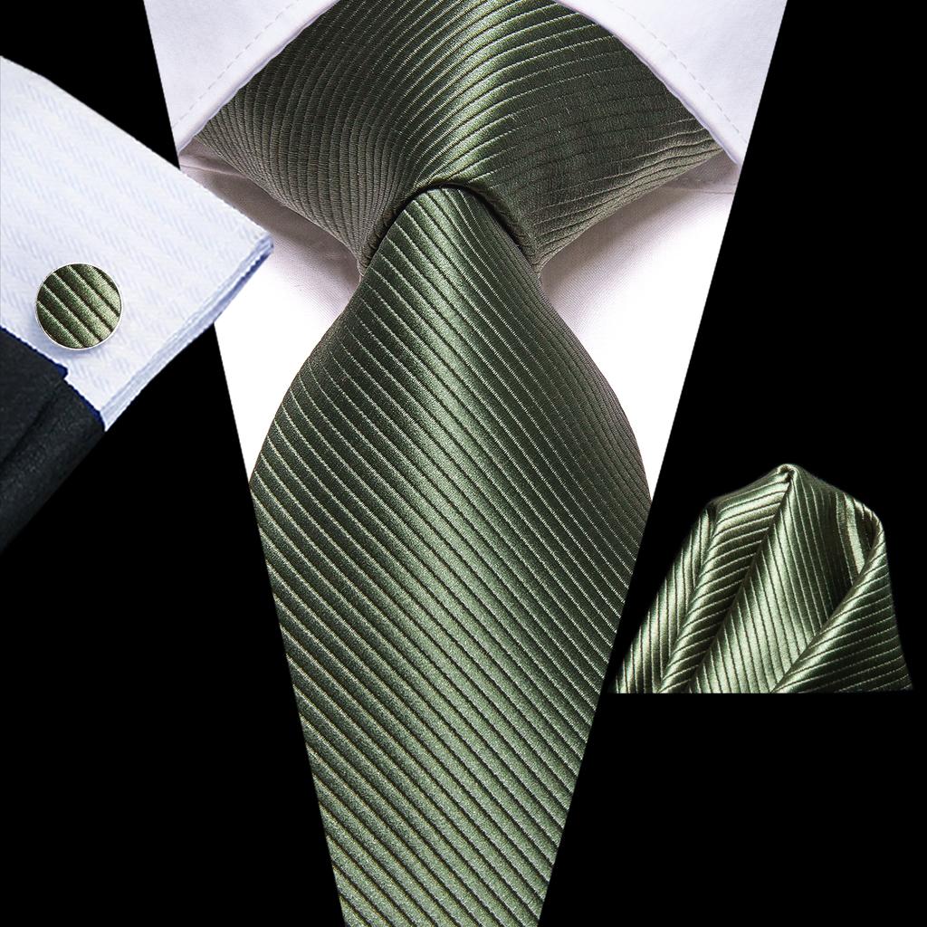 Hi-Tie Dark Gold Plaid Jacquard Mens Silk Tie Classic Necktie Cufflink Hanky Set