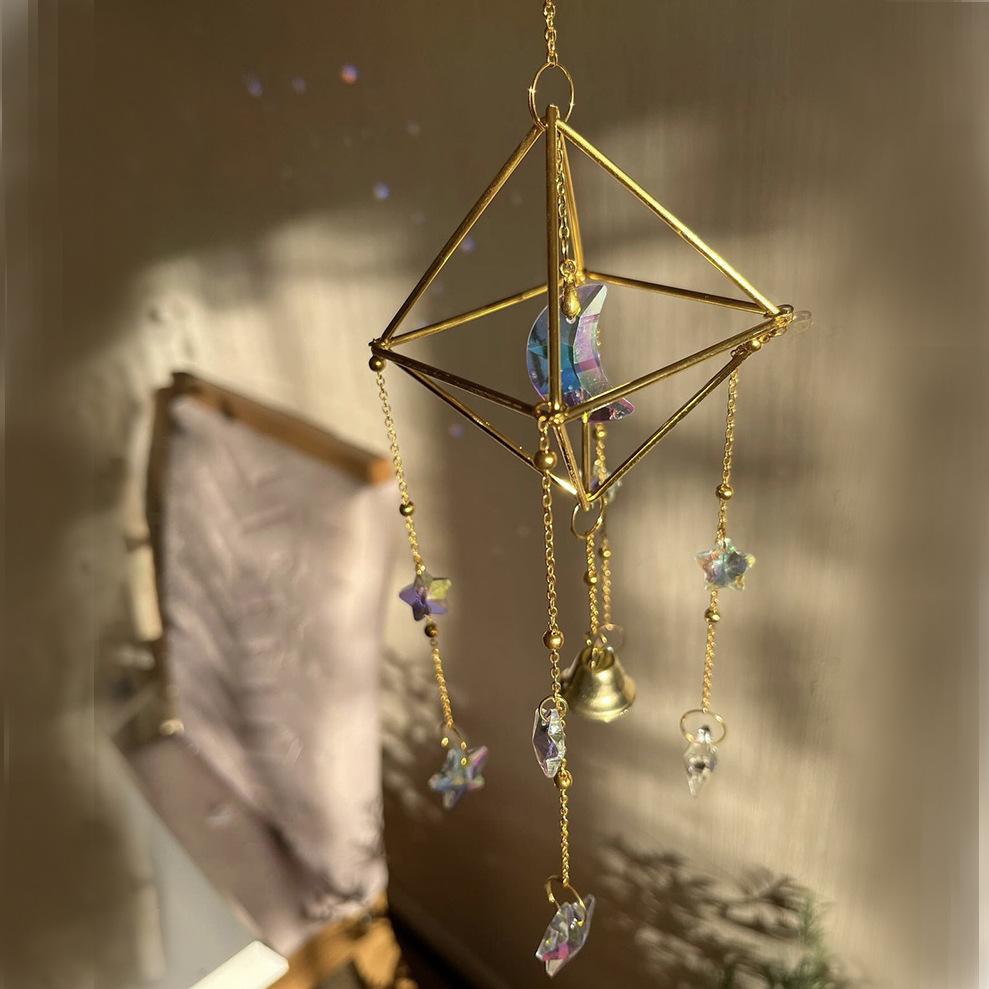 1 Pcs Moon Star Wind Bell Pendant Rainbow Prism Colorful Star Moon Dream Catcher Party Decor Hanging Wind Chime Outdoor Indoor