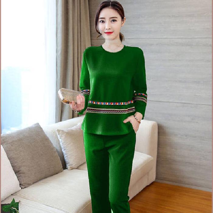 Модный костюм из двух частей с длинным рукавом для женщин Юго-Восточной Азии больших размеров на весну/осень (80-200 Кэтти)