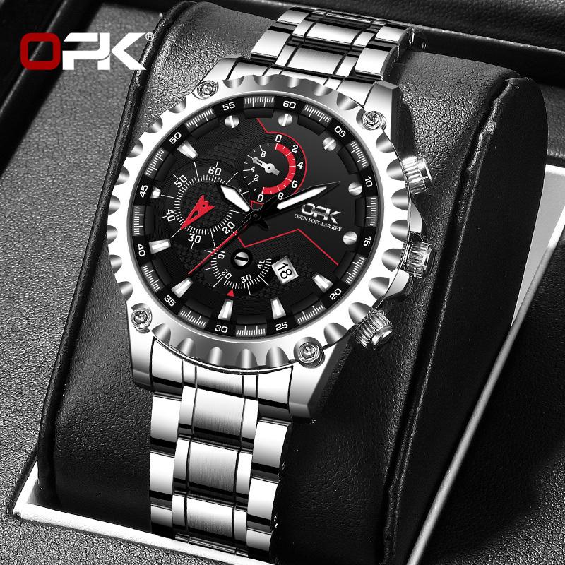OPK 8128 Business Men’s Dress Wristwatch Fashion Waterproof Calendar Stainless Steel Luxury Classic Watch for Man