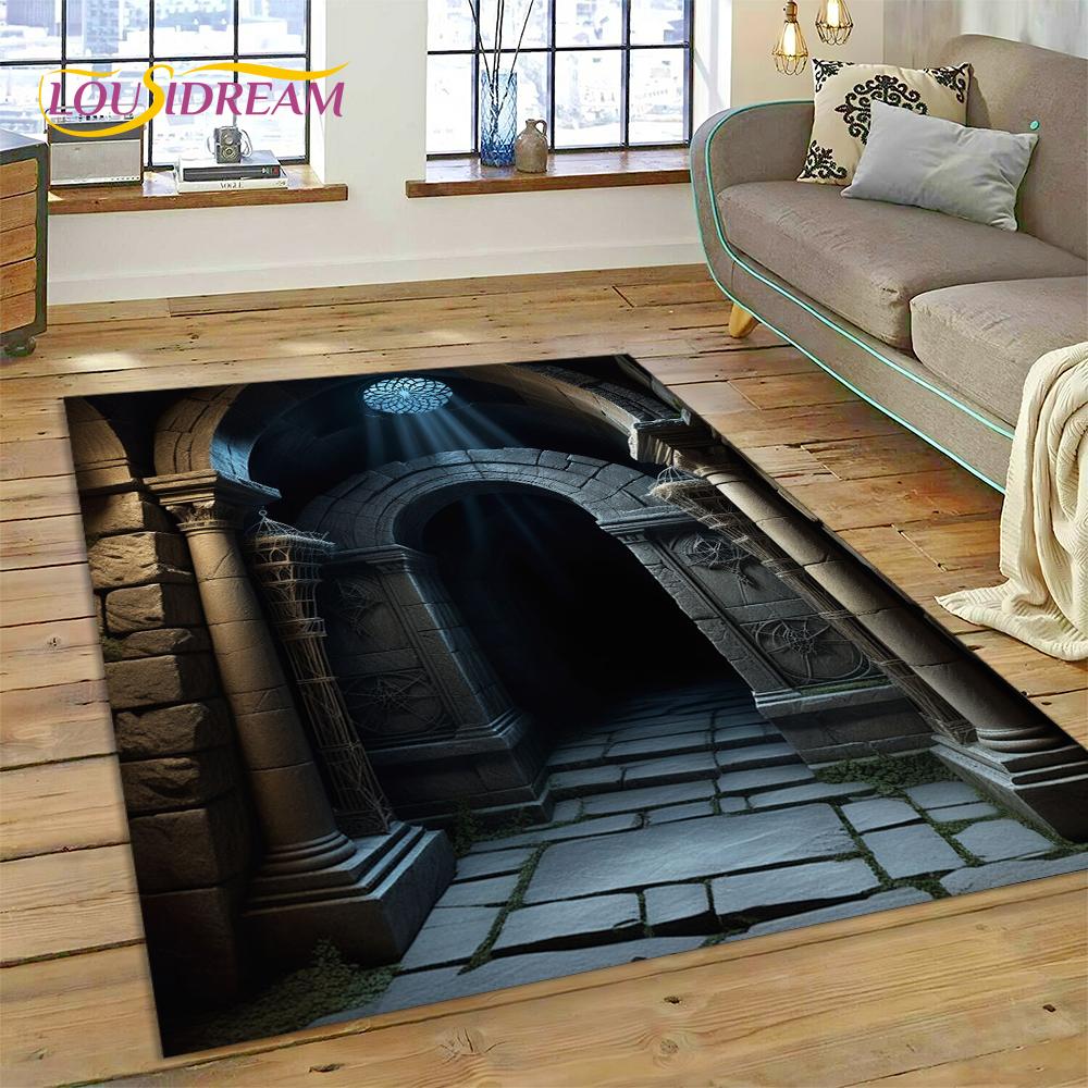 3D Ковер-иллюзия Ворота Храма Бога для Гостиной, Спальни, Дома, Декор Дивана, Ковер для Игровой Зоны Детей, Нескользящий Коврик