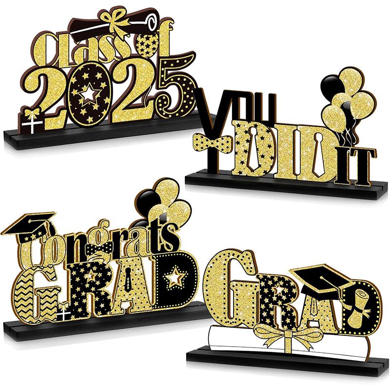 4pcs/Set 2025 Graduation Season Handmade Cartoon Pattern DIY Gift Creative Celebration Unique Wood Desktop Ornaments Decorations