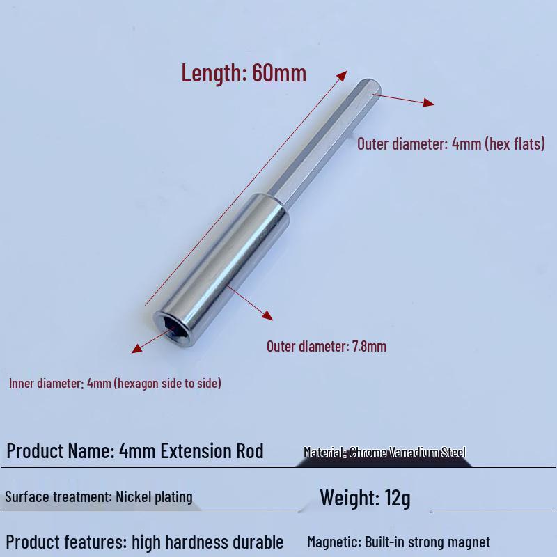 Bit Converter Magnetic Rod: 6 to 4 Adapter, 4mm/6.35mm to 1/4 Extension