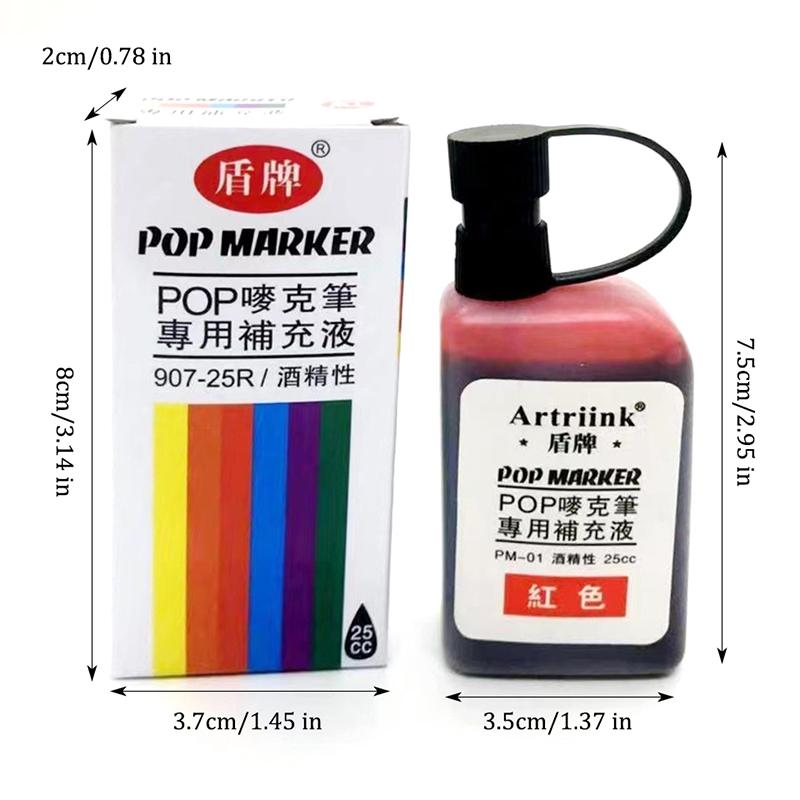 12Color POP Markers Refill Ink,25cc Permanent Marker Ink,Quick-Drying Waterproof And Non-Fading,Non-Erasable Marker Ink Refill