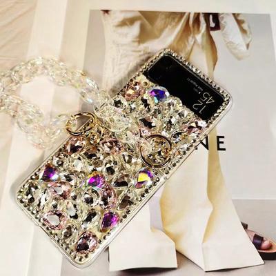 Для Samsung Galaxy Z Flip 3 4 5 чехол для телефона роскошный полноэкранный алмазный высококачественный складной экран и чехол для телефона с цепочкой