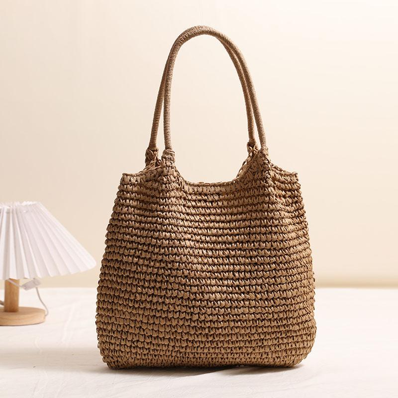 Плетеные сумки-кошельки из соломы, сумки-тоуты большой вместимости для женщин, летние пляжные сумки из ротанга, бохо-сумки