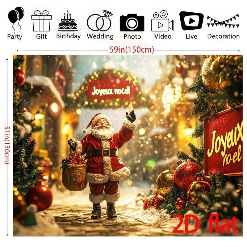 2D flat Christmas City Santa Claus background banner - Holiday decoration, with a snowy village made of polyester material