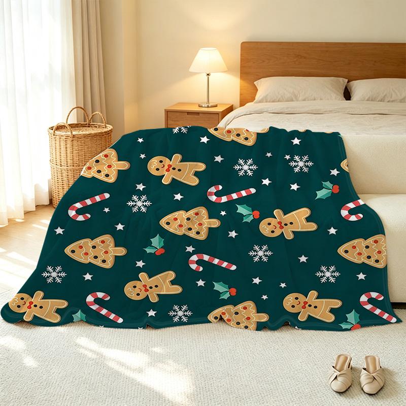 Non-Pilling Gingerbread Man Flannel Blanket – Soft, Warm All Season Cozy Throw for Postpartum, Home, Winter & Christmas Decor.