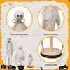 3Pcs Wooden Halloween Ghost Ornaments Rustic Shelf Sitters with Fabric Ghost Figures Farmhouse Tiered Tray Mantel Decorations
