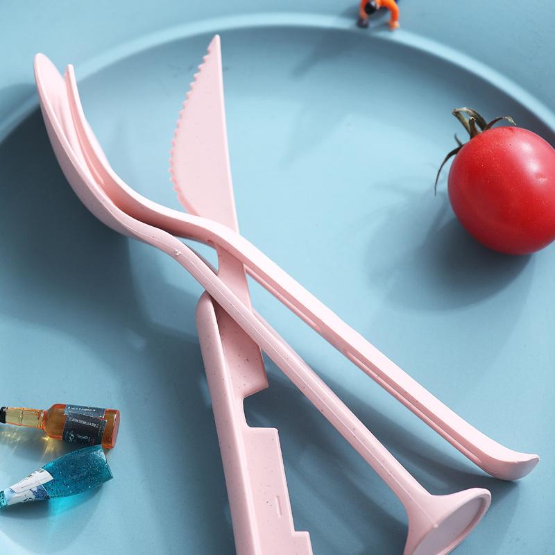 3 шт./компл. 3 в 1, дорожный портативный набор столовых приборов, японский стиль, нож из пшеничной соломы, вилка, ложка, студенческие наборы столовых приборов, кухонная посуда