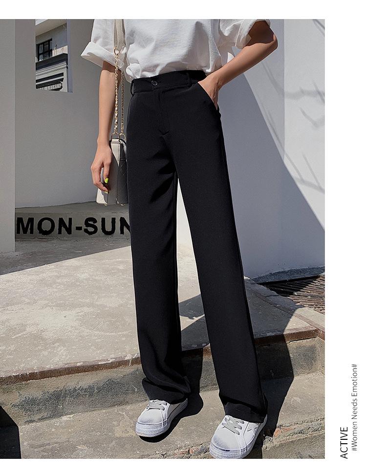 Women's High Waist Wide Leg Ice Silk Trousers - Slimming, Casual, Black, Floor-Length