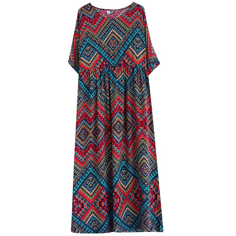 Short Sleeve Plus Size Cotton Satin Vintage New In Dresses for Women Casual Loose Long Summer Dress