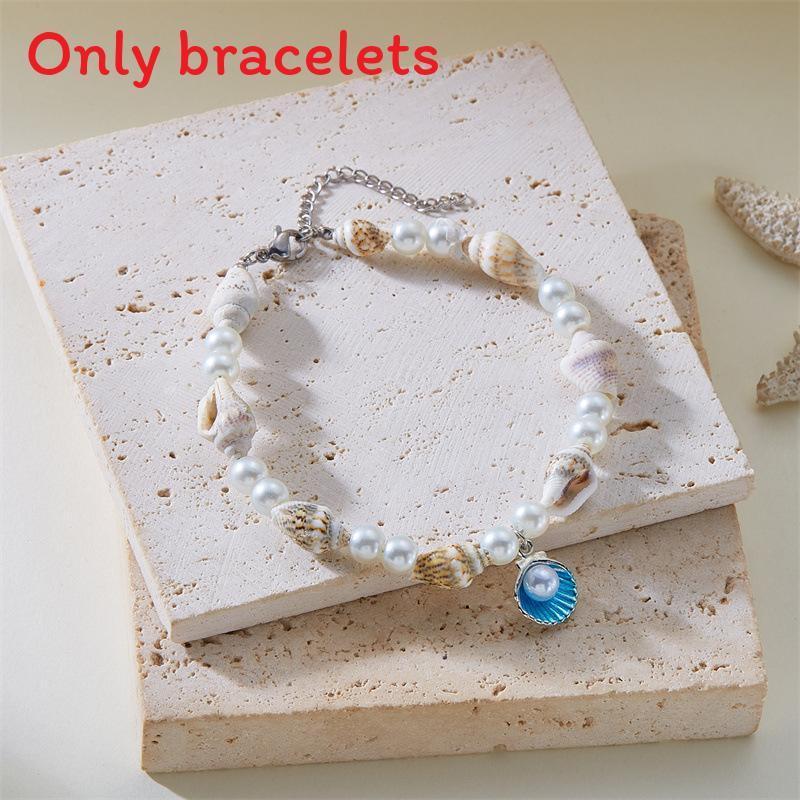 Shell Fish Tail Pendant Bracelets With Crystalline Beads For Women And Men