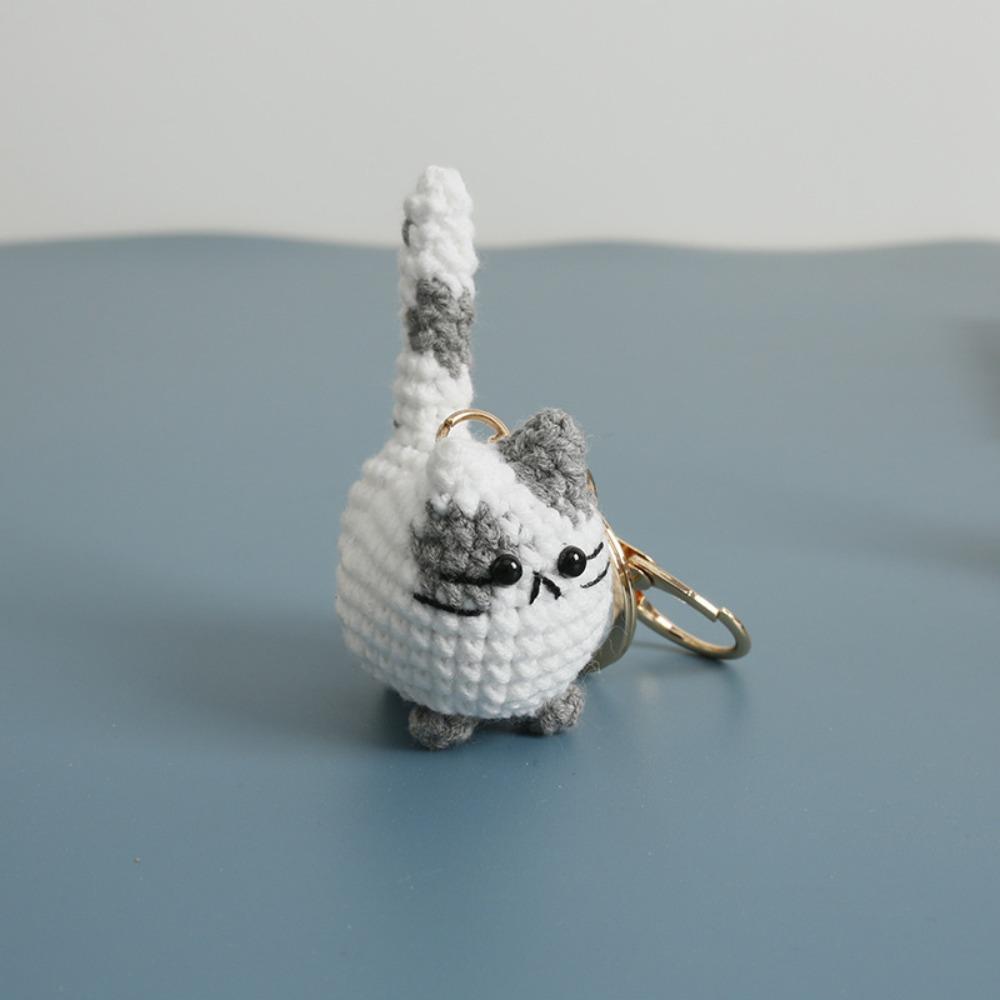 Handmade Crochet Cat Keychain Crochet Kitten Key Chains Cute Animal Bag Charm Car Keys